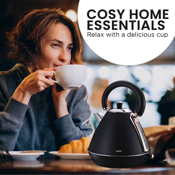 Pronti 1.7L Rose Trim Collection Kettle - Black Pronti