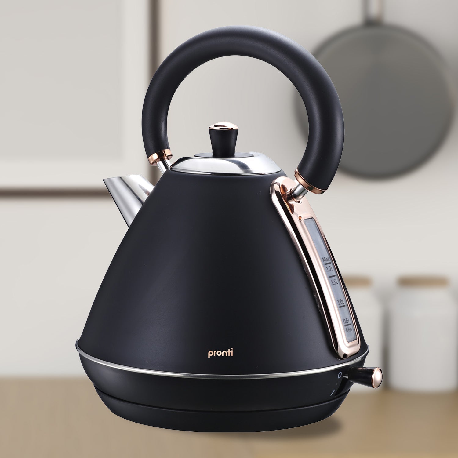 Pronti 1.7L Rose Trim Collection Kettle - Black Pronti