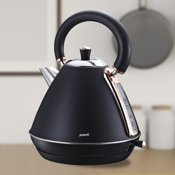 Pronti 1.7L Rose Trim Collection Kettle - Black Pronti