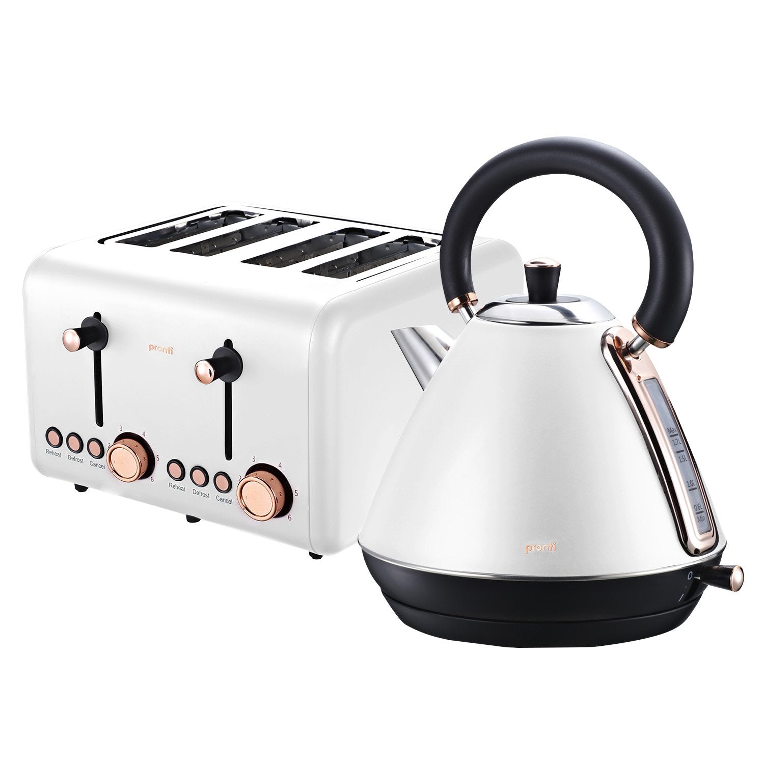 Pronti Rose Trim Collection Toaster & Kettle Bundle - White Pronti