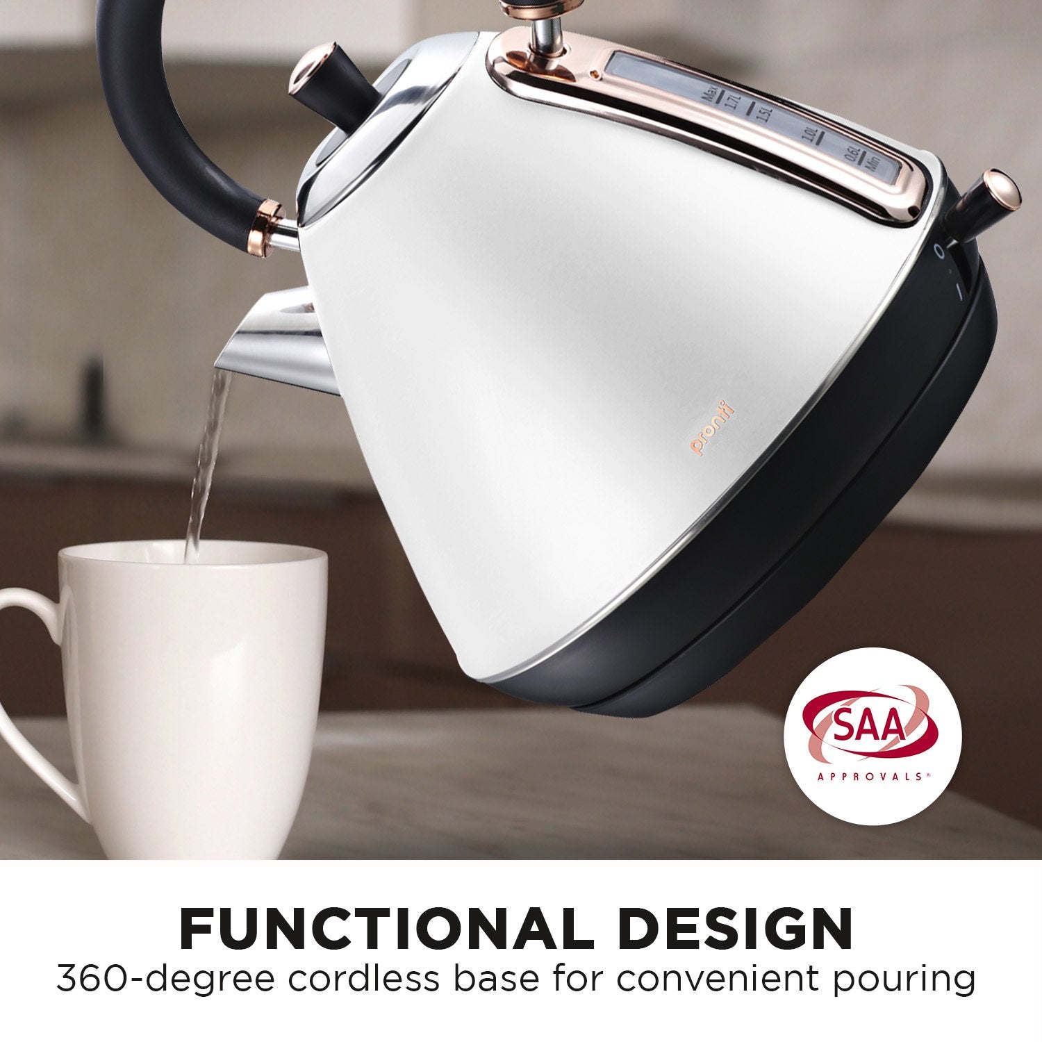 Pronti Rose Trim Collection Toaster & Kettle Bundle - White Pronti