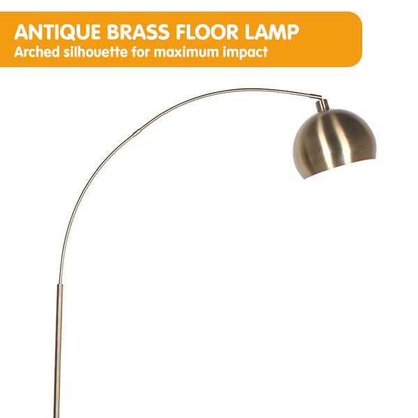 Sarantino Arc Floor Lamp Antique Brass Finish with Marble Base Sarantino