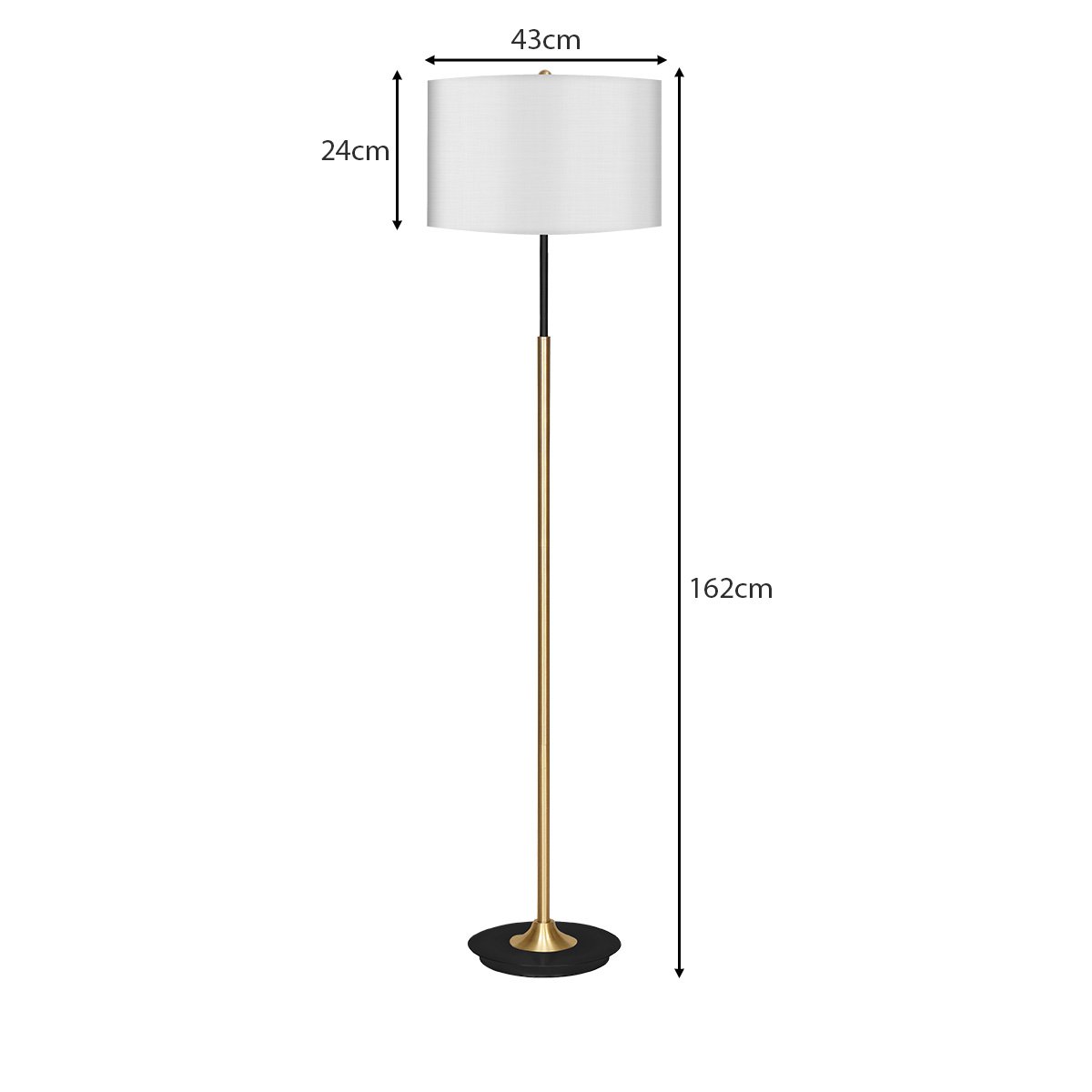 Sarantino Metal Floor Lamp Brushed Brass Finish with White Shade Sarantino