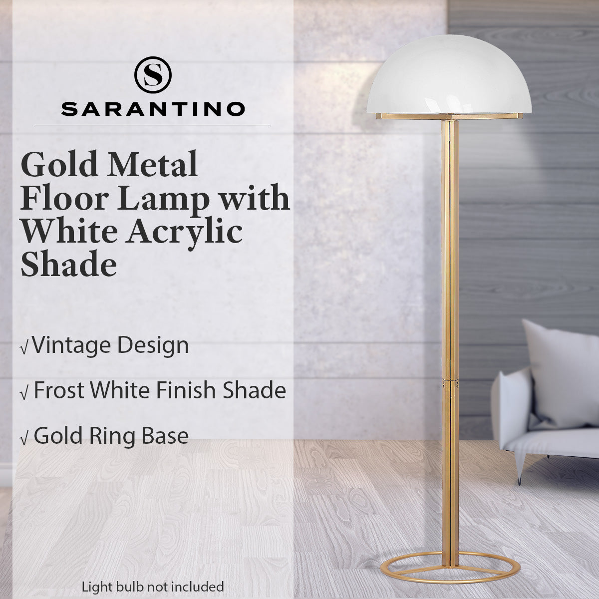 Sarantino Metal Floor Lamp with White Acrylic Shade by Sarantino Sarantino