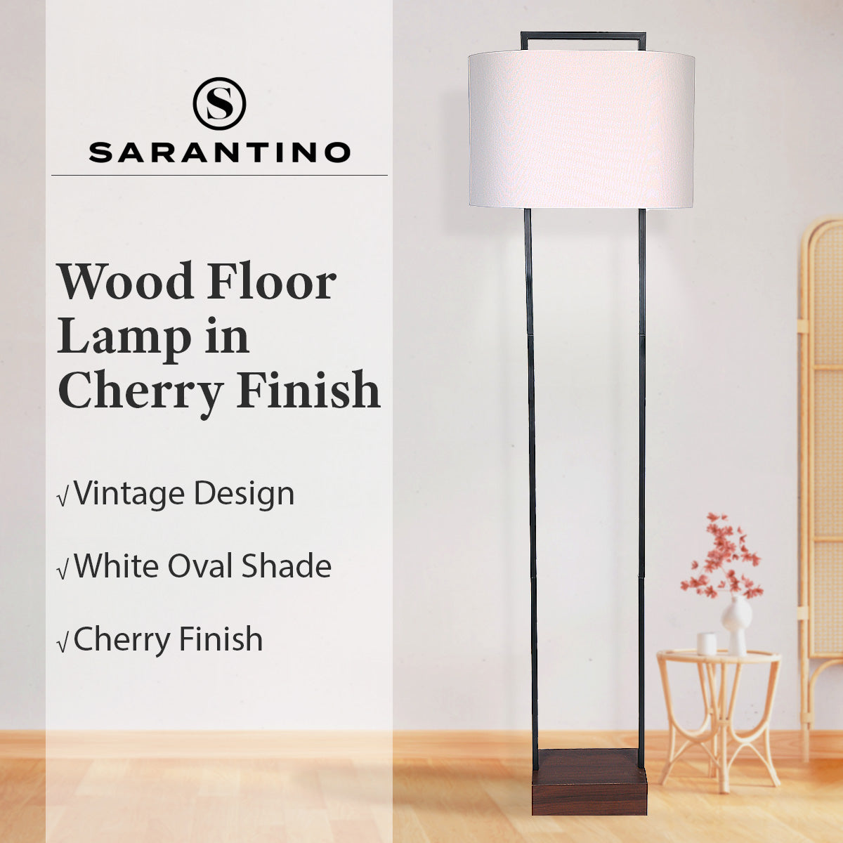 Sarantino Wood Floor Lamp in Cherry Finish Sarantino