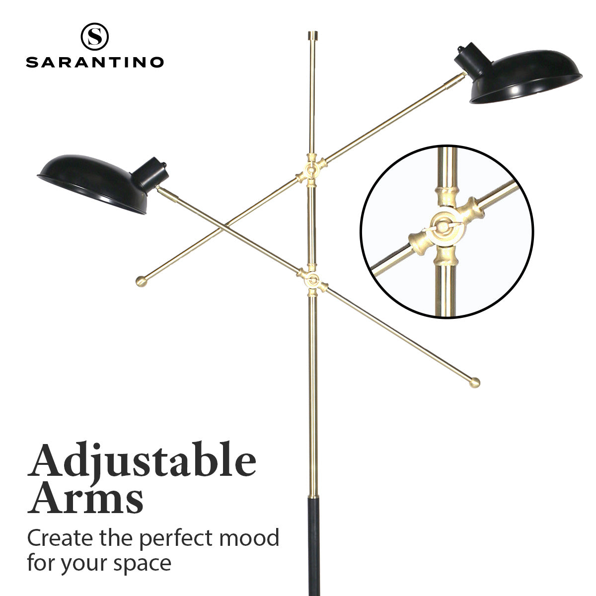Sarantino Adjustable Two Light Lamp Black and Gold Finish Sarantino