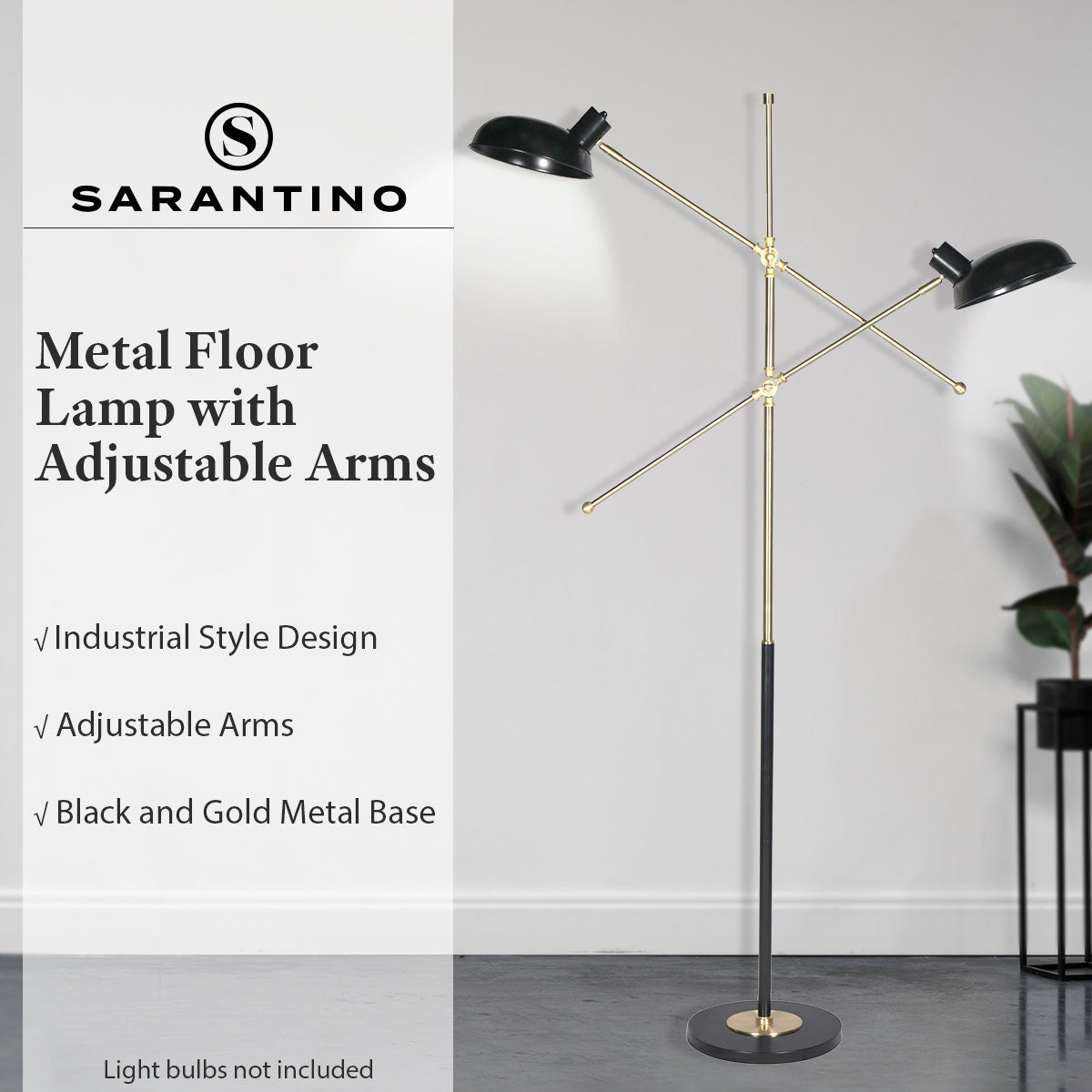 Sarantino Adjustable Two Light Lamp Black and Gold Finish Sarantino
