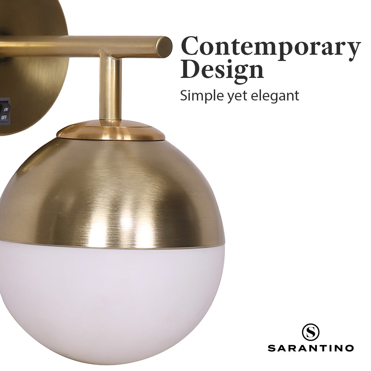 Sarantino Wall Lamp with Gold Metal Base and White Glass Shade Sarantino