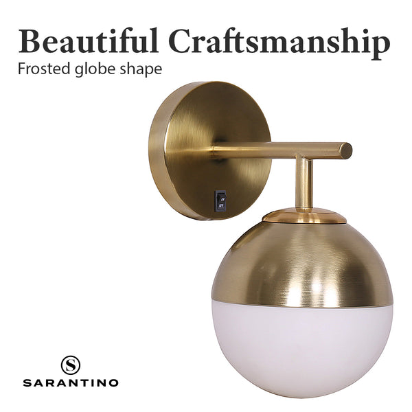 Sarantino Wall Lamp with Gold Metal Base and White Glass Shade Sarantino