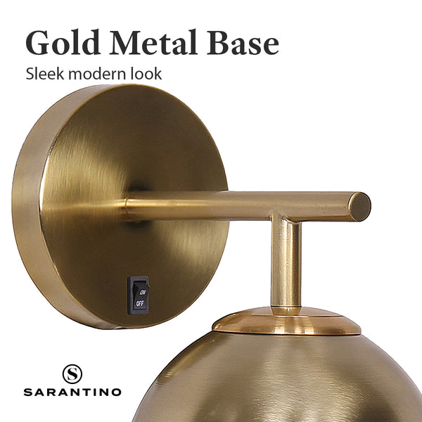 Sarantino Wall Lamp with Gold Metal Base and White Glass Shade Sarantino