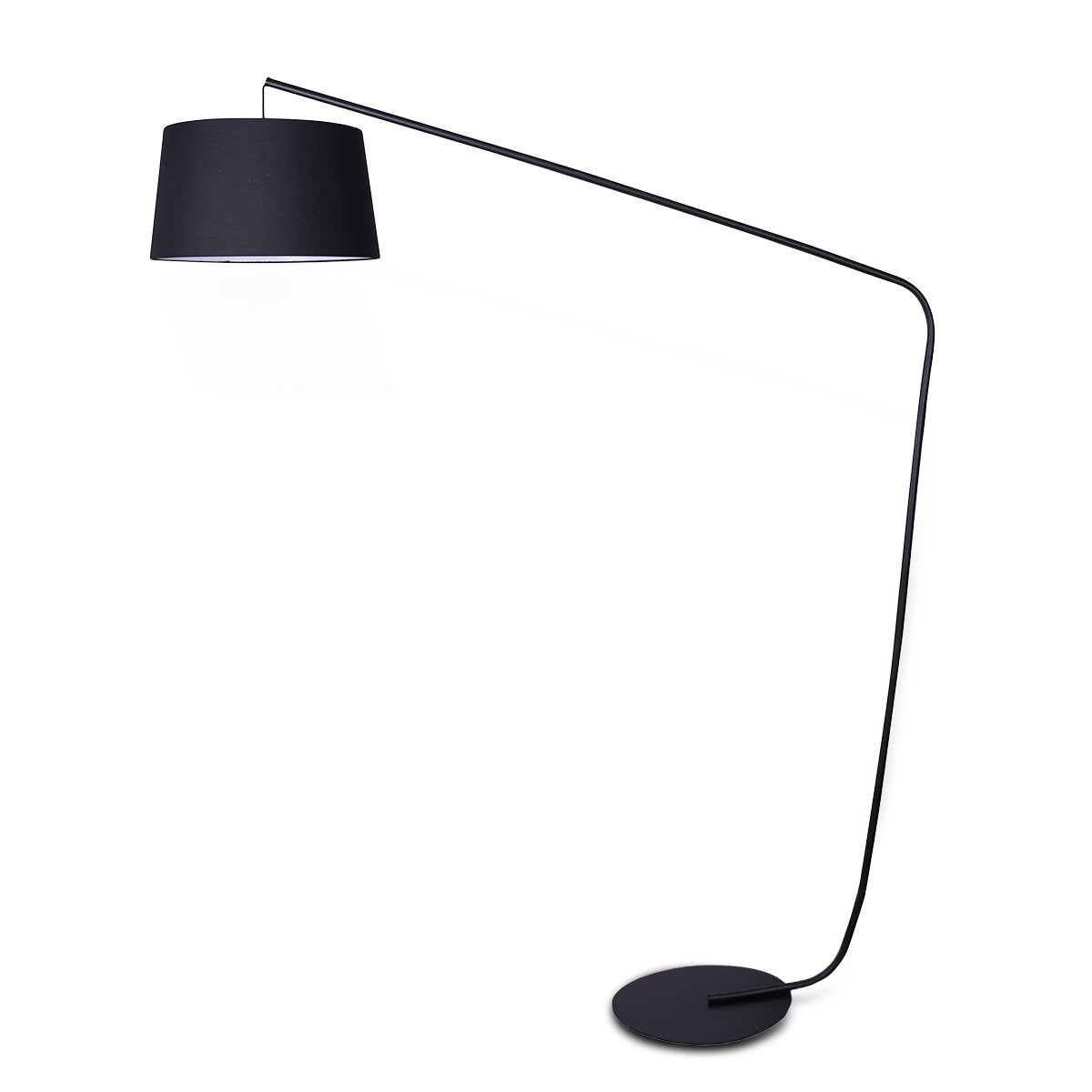 Sarantino Metal Arc Floor Lamp in Black Finish with Linen Taper Shade Sarantino