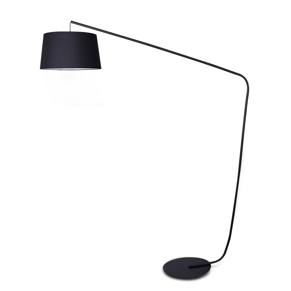 Sarantino Metal Arc Floor Lamp in Black Finish with Linen Taper Shade Sarantino