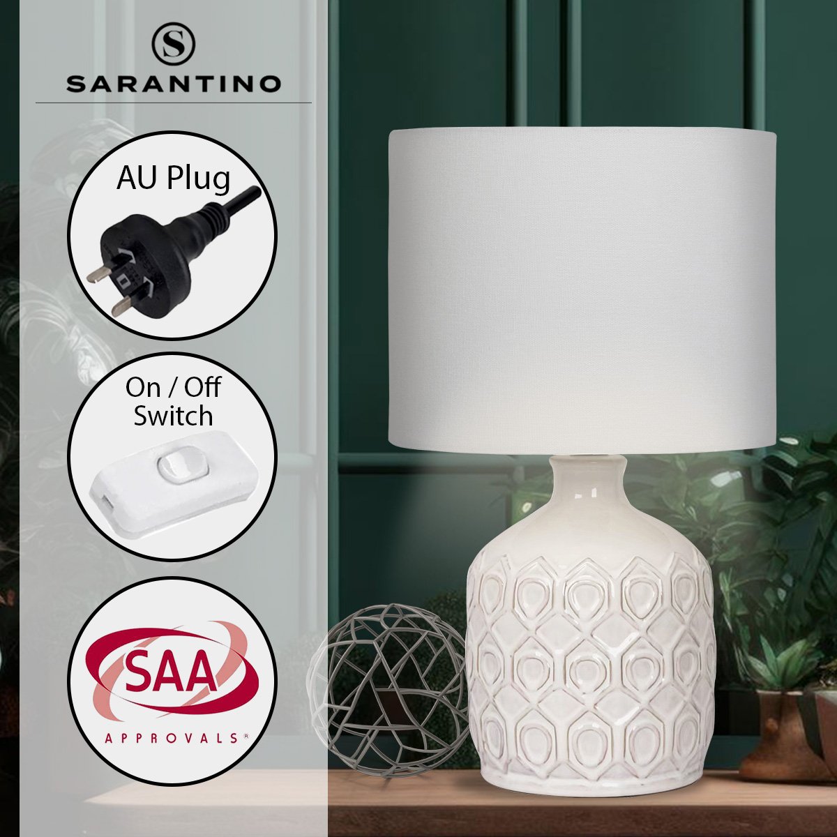 Sarantino Ceramic Table Lamp In Cream Sarantino
