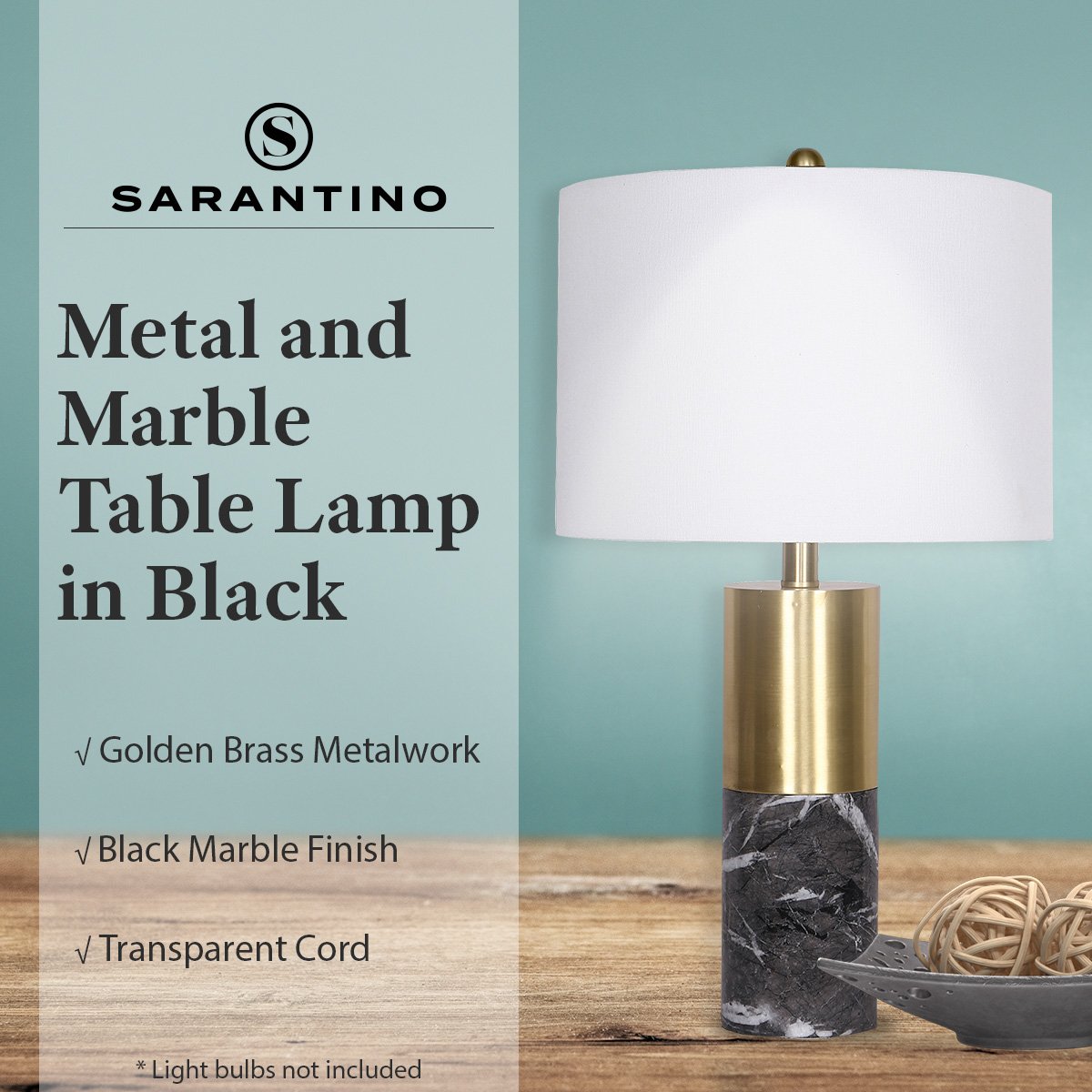 Sarantino Metal and Marble Table Lamp in Black Sarantino