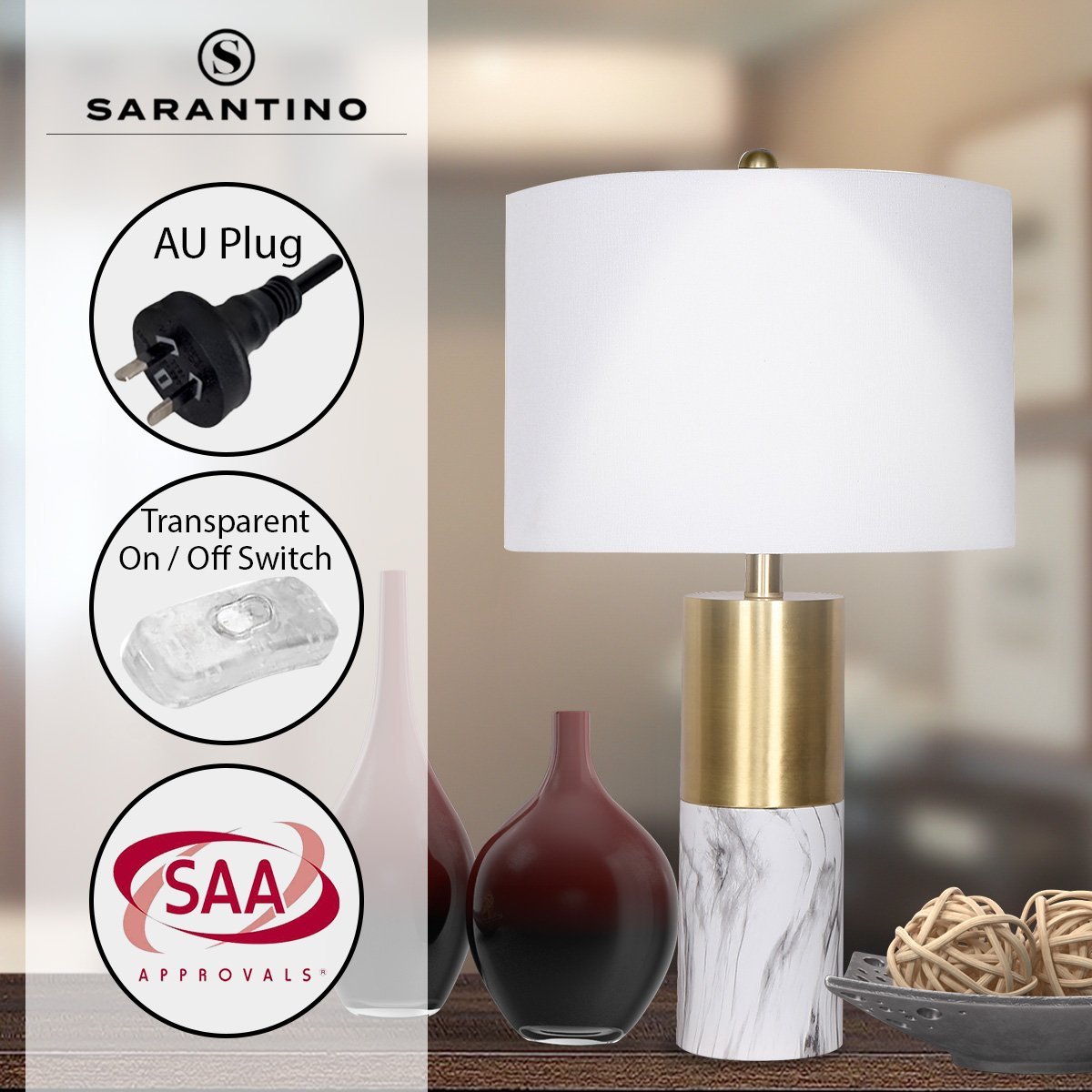 Sarantino Metal And Marble Table Lamp - White Sarantino