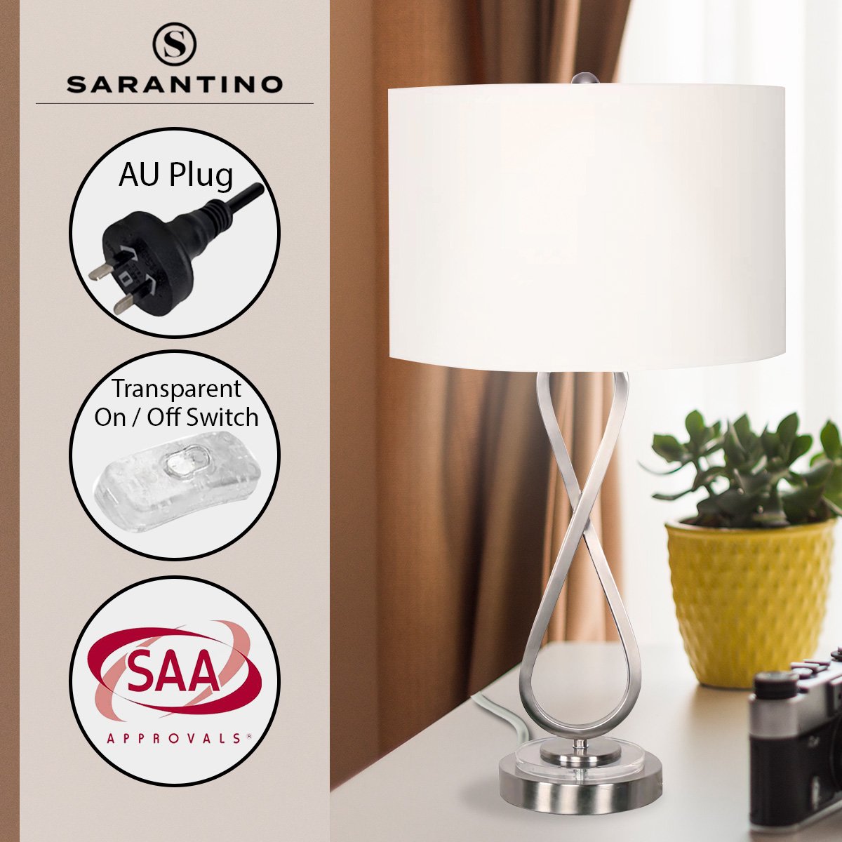 Sarantino Contemporary Table Lamp In Nickel Finish Sarantino
