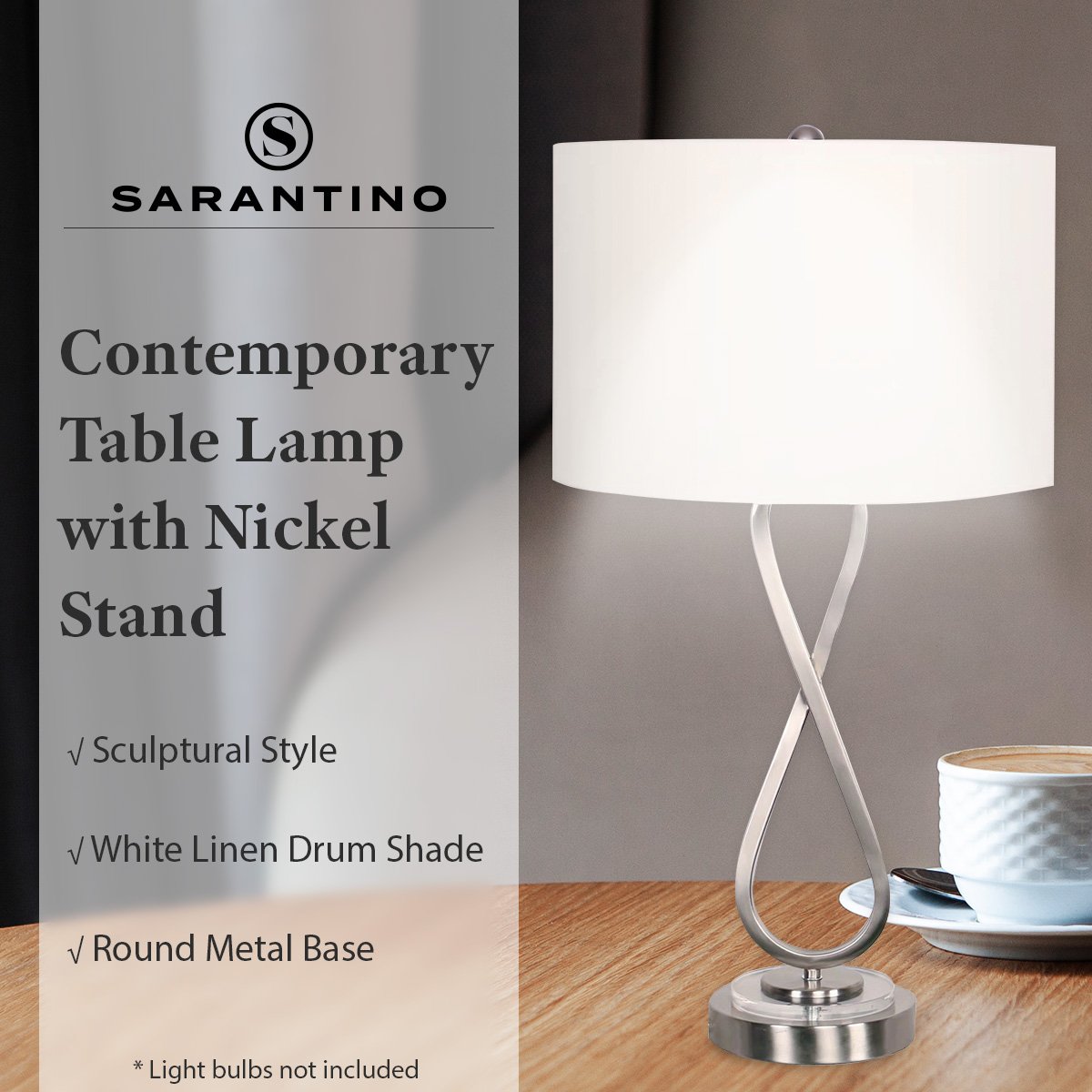 Sarantino Contemporary Table Lamp In Nickel Finish Sarantino
