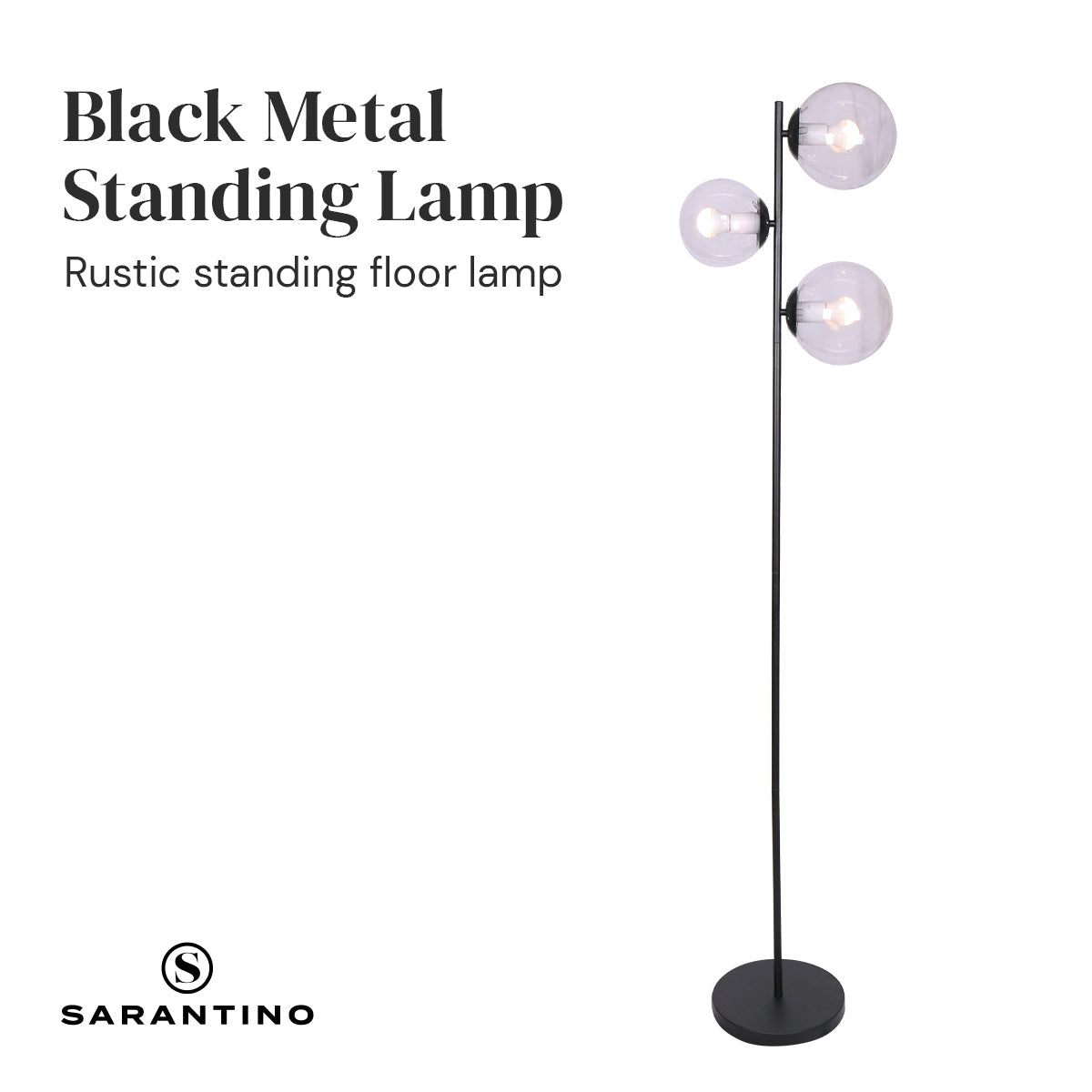 Sarantino 3-Light Black Metal Floor Lamp Sarantino