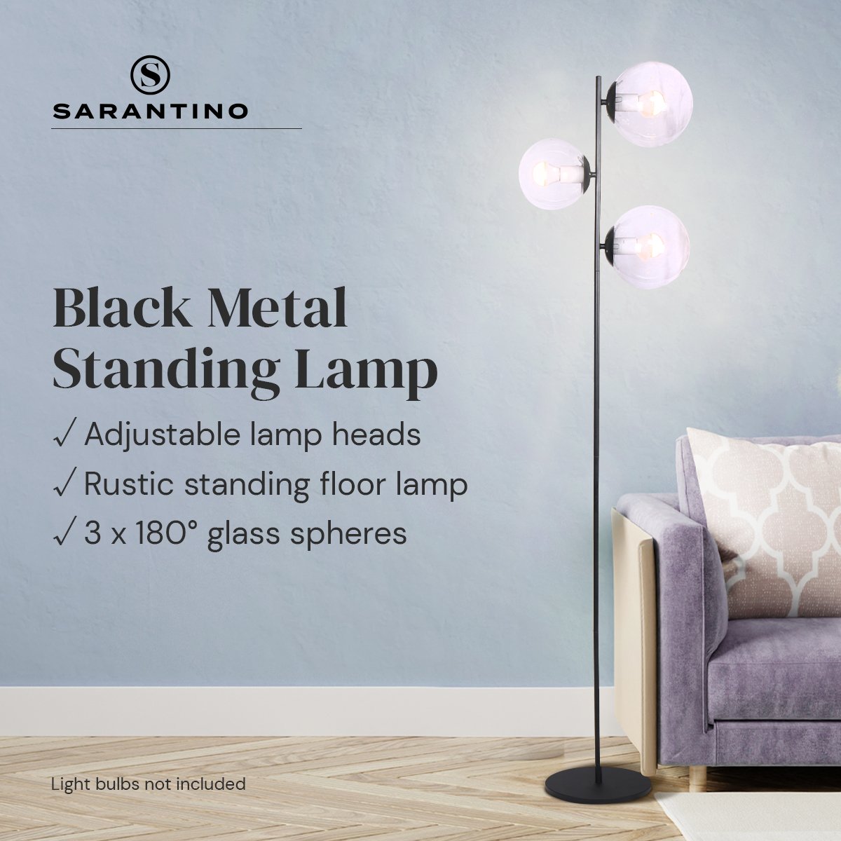 Sarantino 3-Light Black Metal Floor Lamp Sarantino