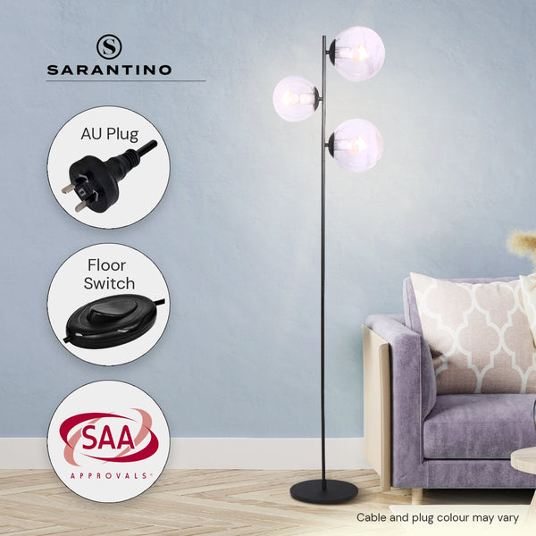 Sarantino 3-Light Black Metal Floor Lamp Sarantino