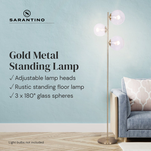 Sarantino 3-Light Gold Metal Floor Lamp with Glass Shades Sarantino