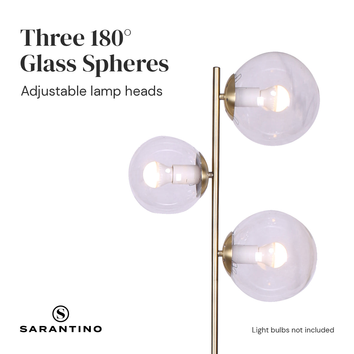Sarantino 3-Light Gold Metal Floor Lamp with Glass Shades Sarantino