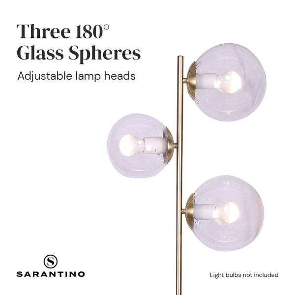 Sarantino 3-Light Gold Metal Floor Lamp with Glass Shades Sarantino