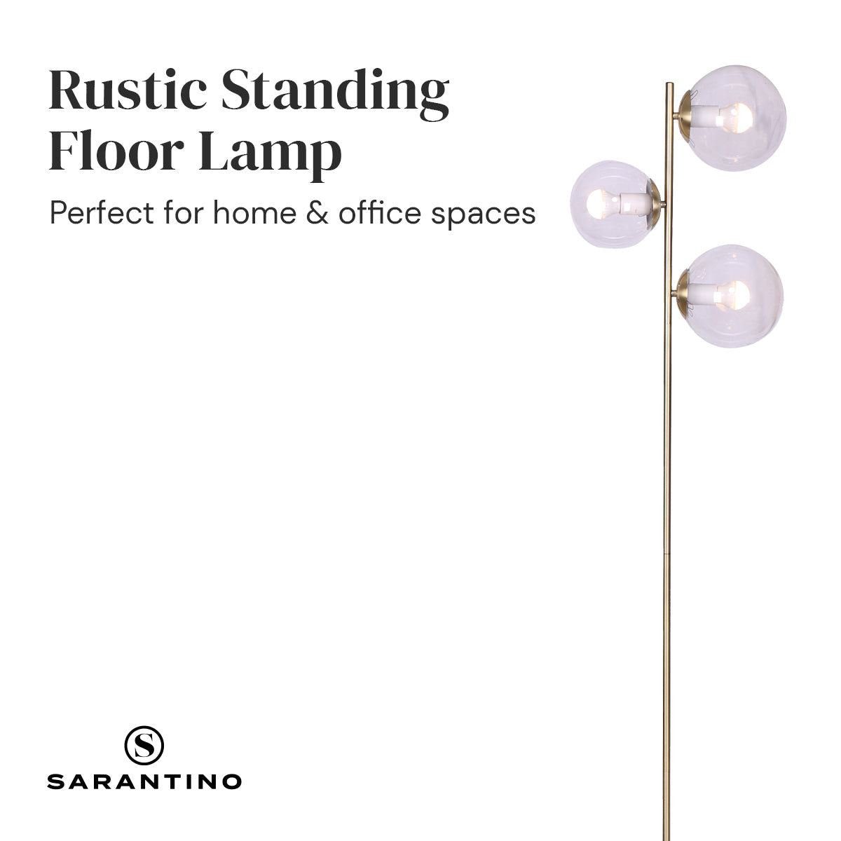 Sarantino 3-Light Gold Metal Floor Lamp with Glass Shades Sarantino