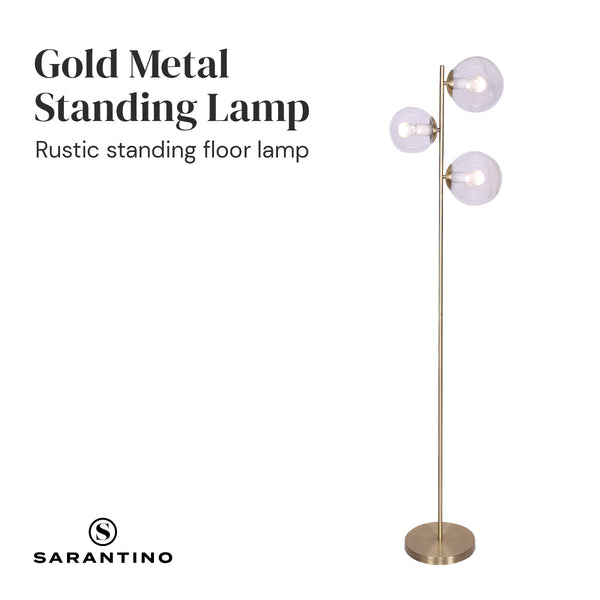 Sarantino 3-Light Gold Metal Floor Lamp with Glass Shades Sarantino