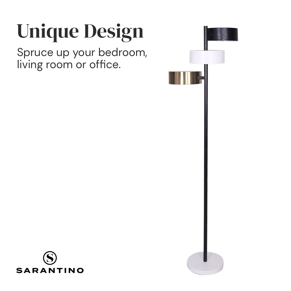 Sarantino Metal Floor Lamp with 3 Swirl Shades Sarantino