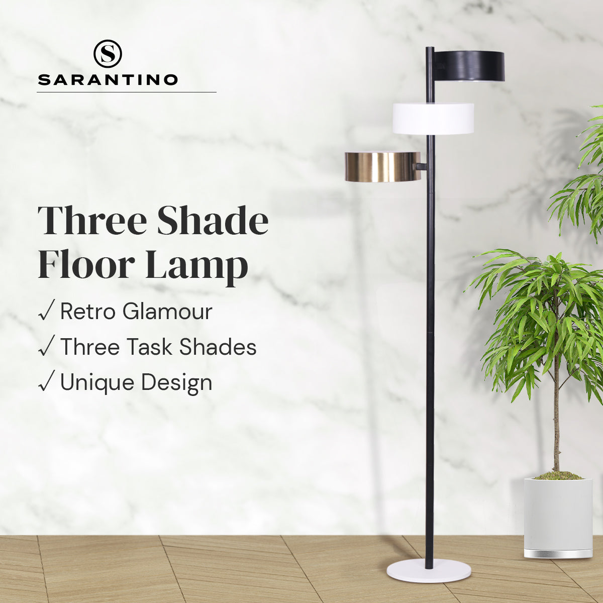 Sarantino Metal Floor Lamp with 3 Swirl Shades Sarantino