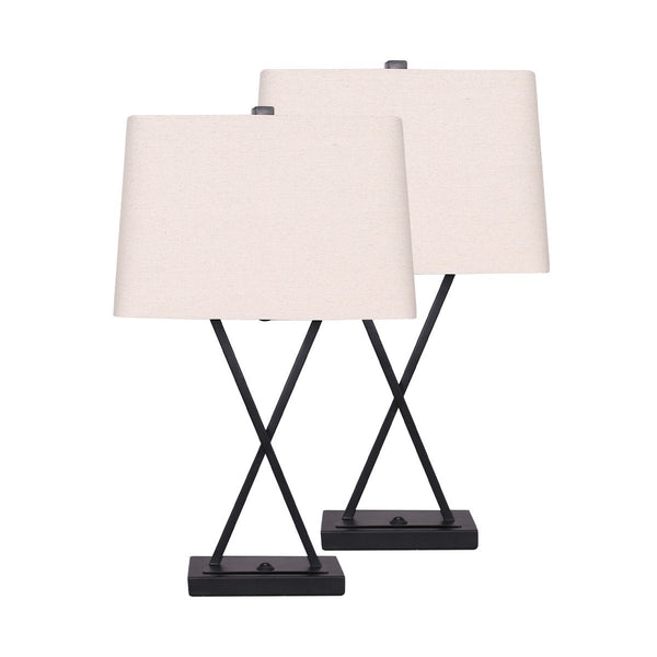 Sarantino Metal Table Lamp Pair Rectangular Shade X Stand Sarantino
