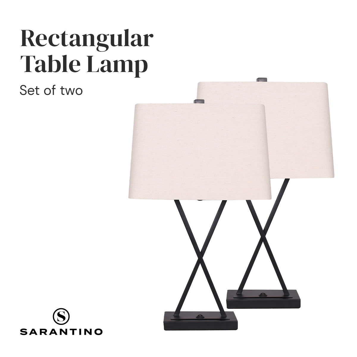 Sarantino Metal Table Lamp Pair Rectangular Shade X Stand Sarantino