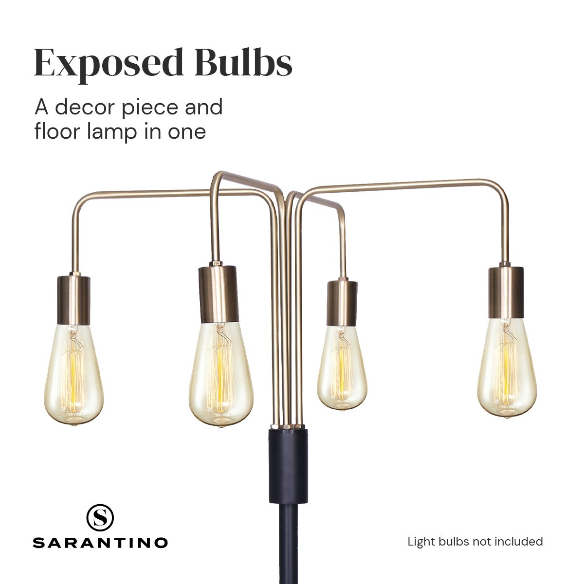 Sarantino Modern Exposed Bulb 4-Arm Industrial Light Floor Lamp Sarantino
