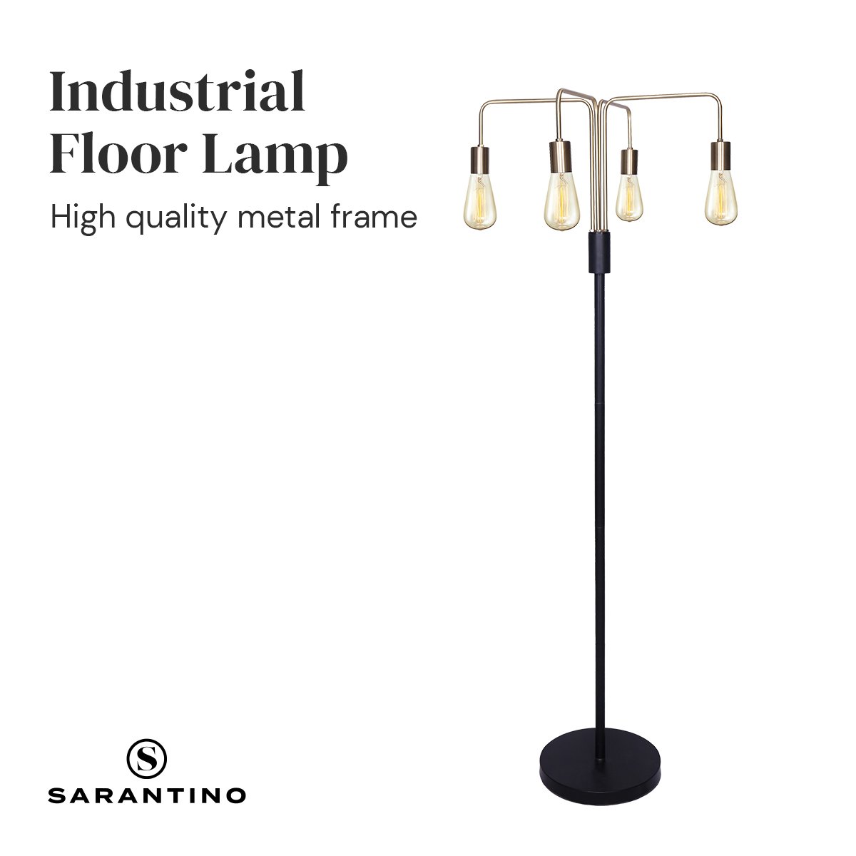 Sarantino Modern Exposed Bulb 4-Arm Industrial Light Floor Lamp Sarantino