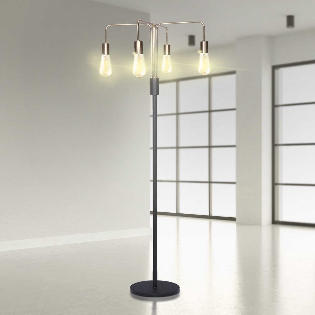 Sarantino Modern Exposed Bulb 4-Arm Industrial Light Floor Lamp Sarantino