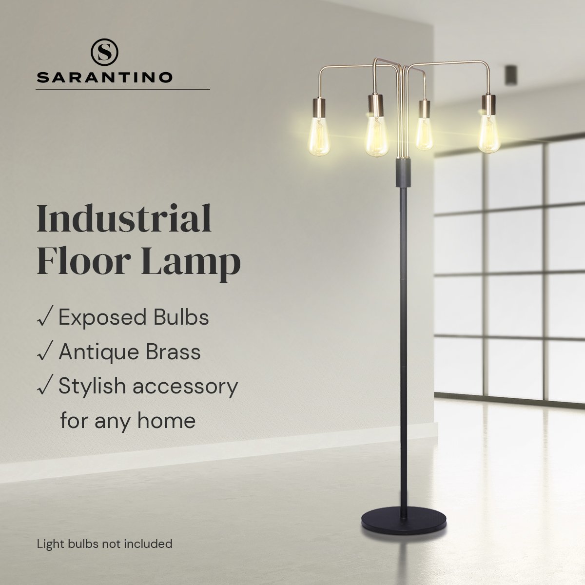 Sarantino Modern Exposed Bulb 4-Arm Industrial Light Floor Lamp Sarantino
