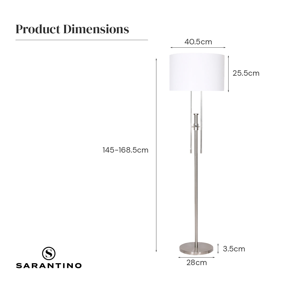Sarantino Brushed Nickel Height-Adjustable Metal Floor Lamp Sarantino