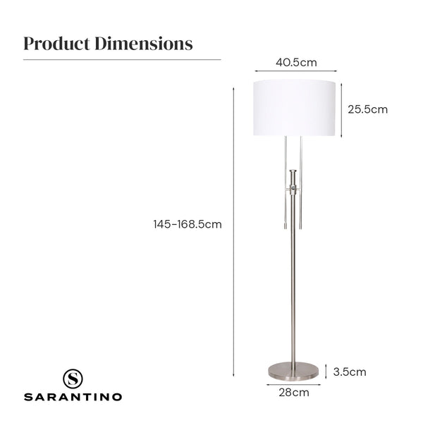 Sarantino Brushed Nickel Height-Adjustable Metal Floor Lamp Sarantino
