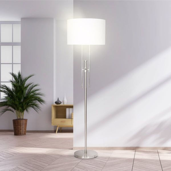 Sarantino Brushed Nickel Height-Adjustable Metal Floor Lamp Sarantino