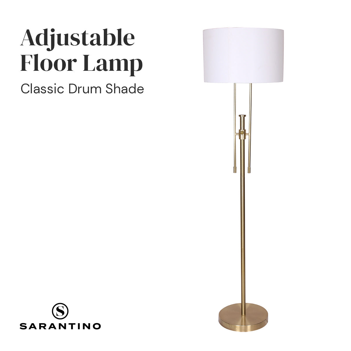 Sarantino Brushed Gold Height-Adjustable Metal Floor Lamp Sarantino