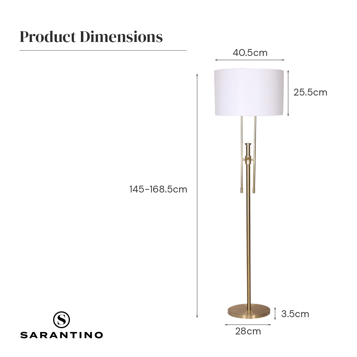 Sarantino Brushed Gold Height-Adjustable Metal Floor Lamp Sarantino