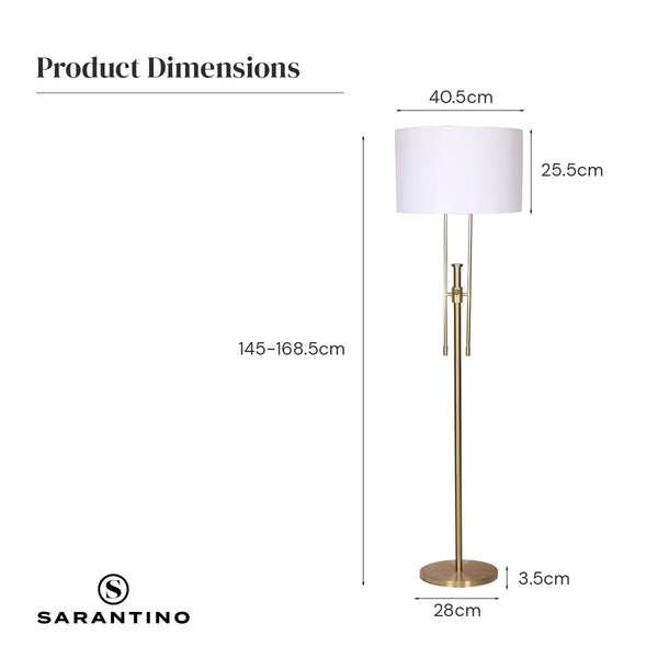 Sarantino Brushed Gold Height-Adjustable Metal Floor Lamp Sarantino