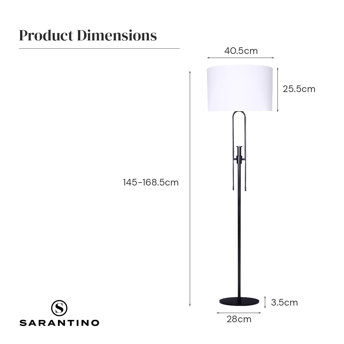 Sarantino Height-Adjustable Metal Floor Lamp Matte Black Sarantino