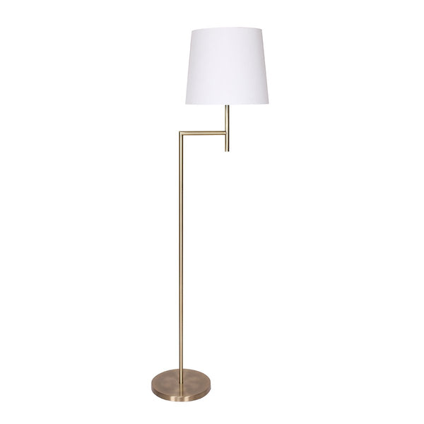 Sarantino Metal Floor Lamp in Antique Brass Finish with Cream Linen Fabric Shade Sarantino