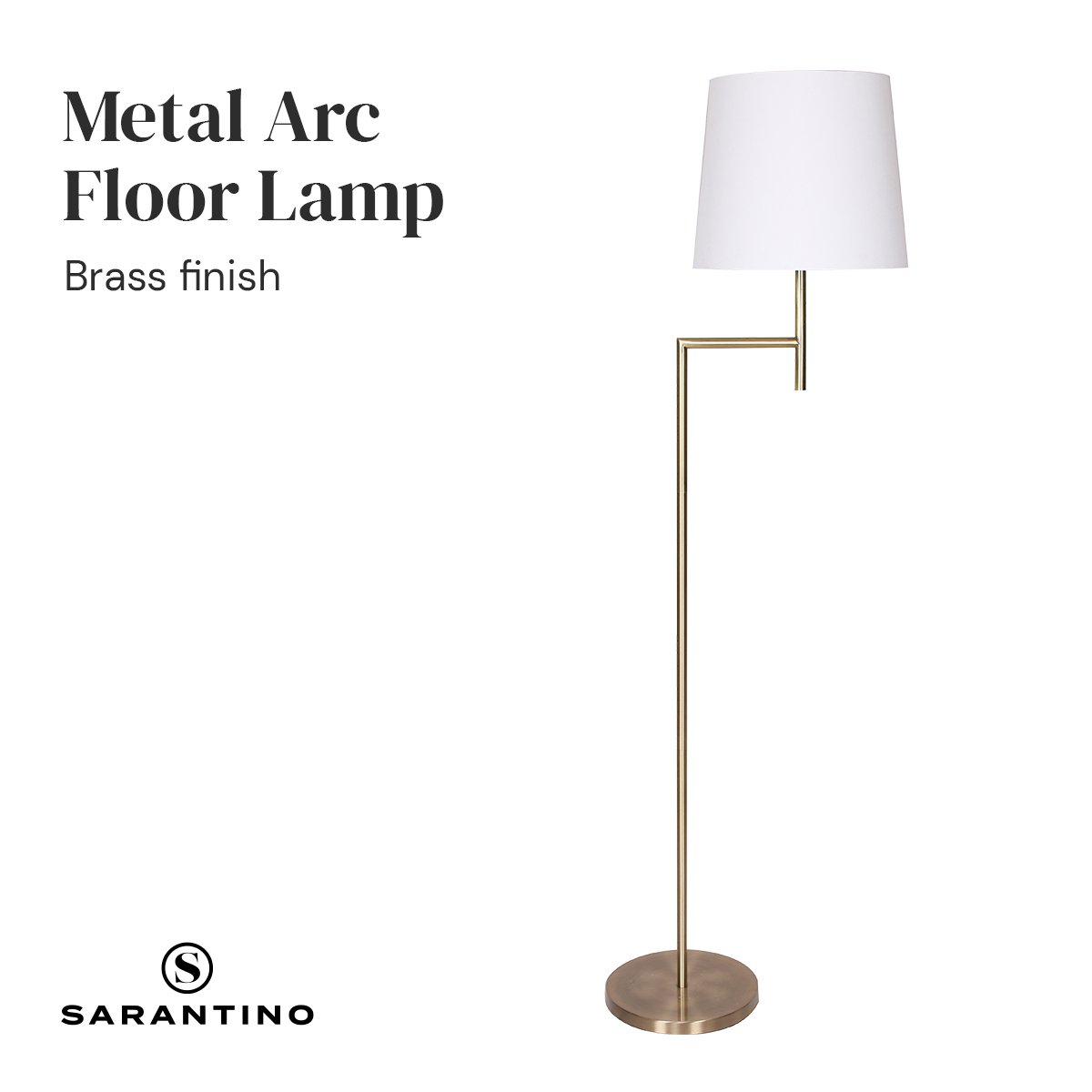 Sarantino Metal Floor Lamp in Antique Brass Finish with Cream Linen Fabric Shade Sarantino