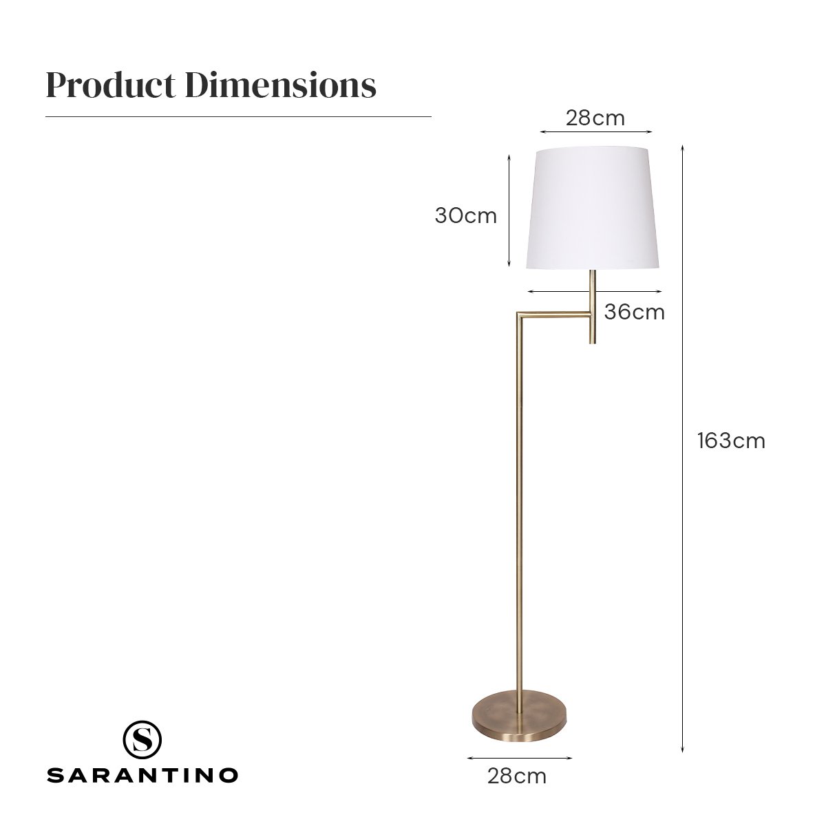 Sarantino Metal Floor Lamp in Antique Brass Finish with Cream Linen Fabric Shade Sarantino