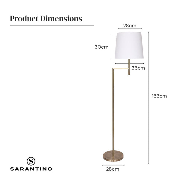 Sarantino Metal Floor Lamp in Antique Brass Finish with Cream Linen Fabric Shade Sarantino