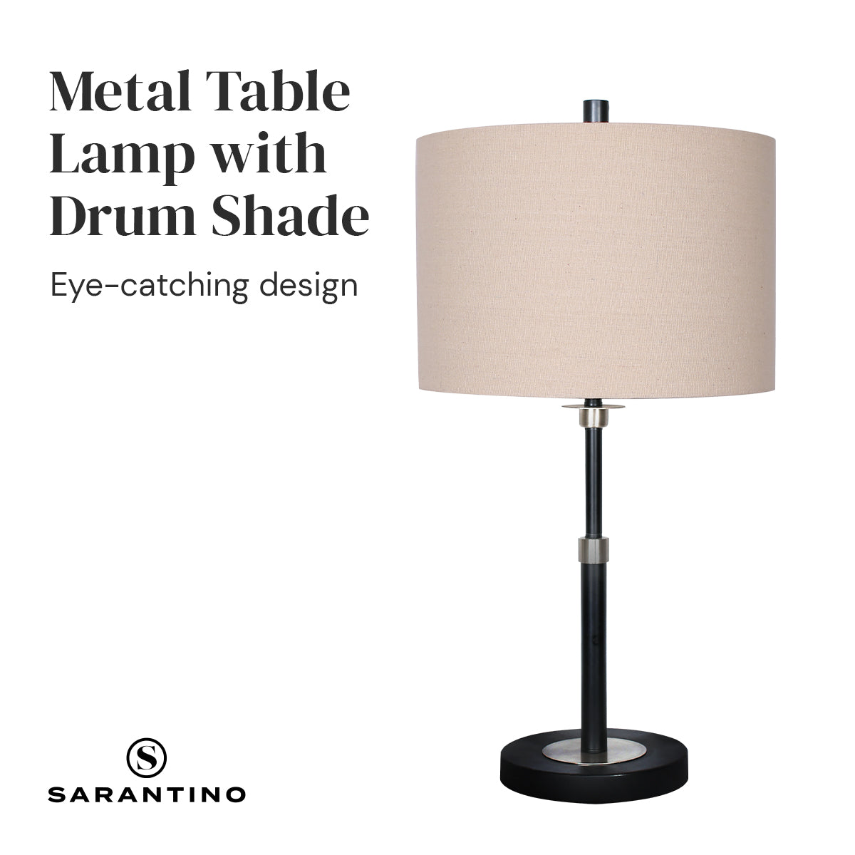 Sarantino Metal Table Lamp with Linen Drum Shade Sarantino