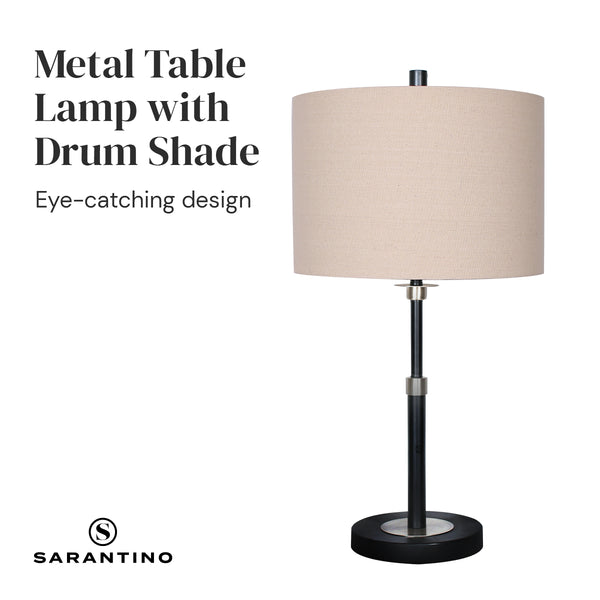 Sarantino Metal Table Lamp with Linen Drum Shade Sarantino
